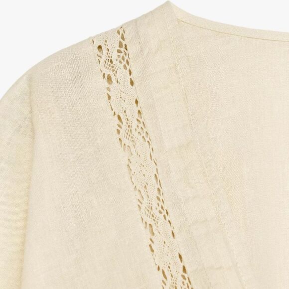 ZARA LINEN TOP WITH LACE DETAILS - Picture 6 of 8